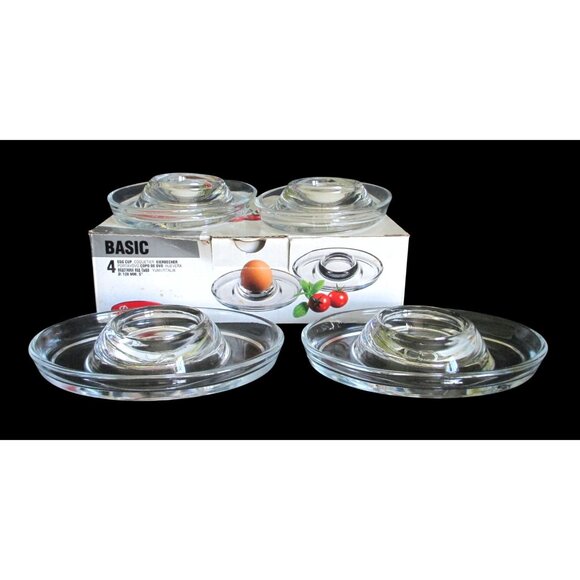 Set Of 4 Clear Glass Stackable Egg Cups With Oval Saucer - Picture 4 of 6